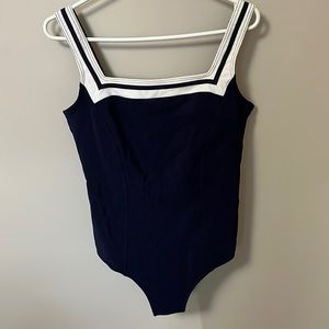 Navy Swimsuit with white trim